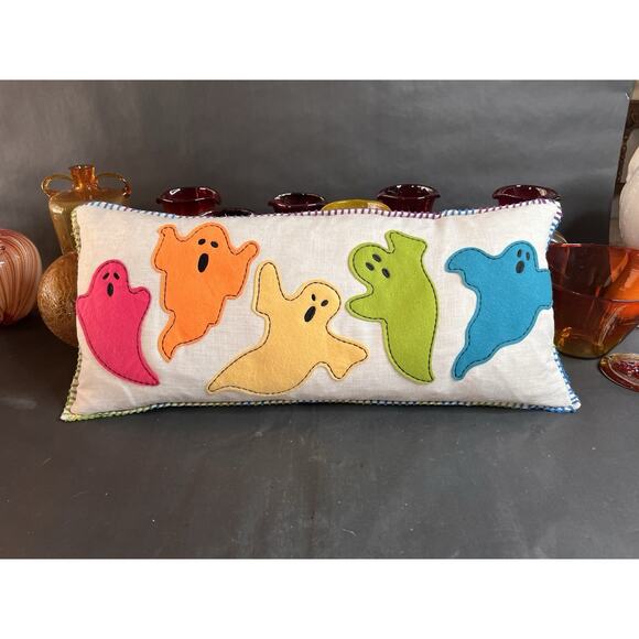 Novogratz Halloween Pillow – Colorful Ghosts Lumbar 12×27″, Modern Spooky Decor - Picture 1 of 7